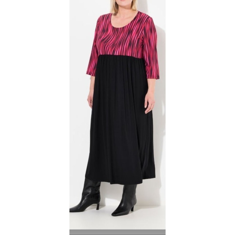 Ulla Popken Women's Matte Jersey top Print Empire Knit Dress - Ruby Red - 32/34
